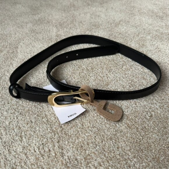 Mango CINTURON 650MILA black belt with gold buckle - M - Picture 3 of 7